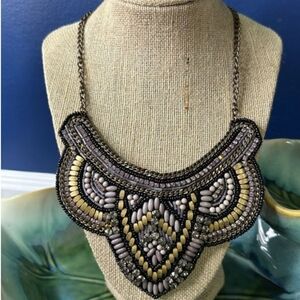 Boho Beaded Bib Necklace Felt Backing
